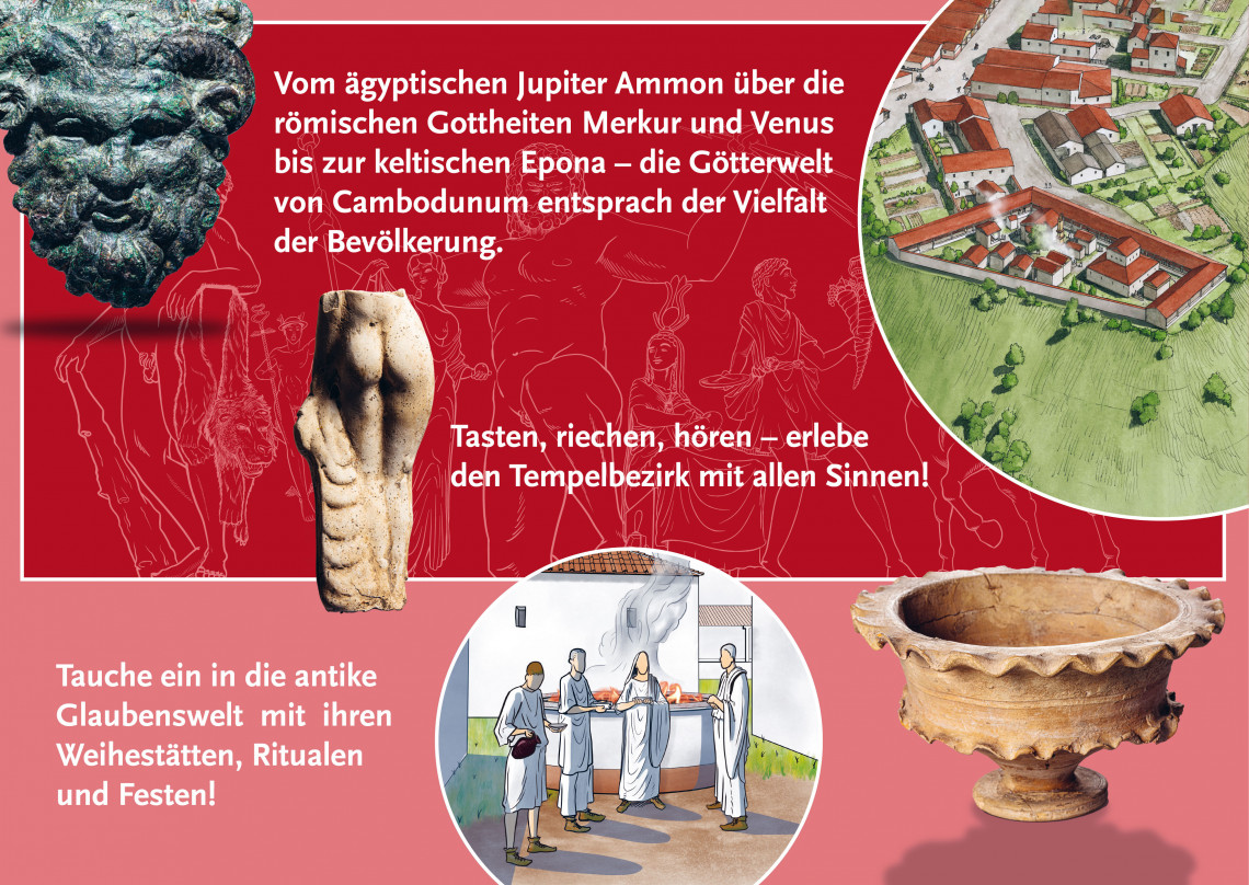 Tauche ein in die antike Glaubenswelt mit ihren Weihestätten, Ritualen und Festen! Tasten, riechen, hören – erlebe den Tempelbezirk mit allen Sinnen!